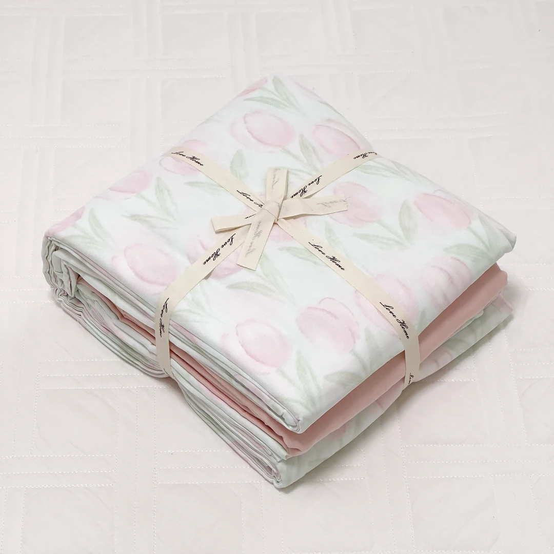 【京かわ会社】双层有氧纱四件套郁金香粉