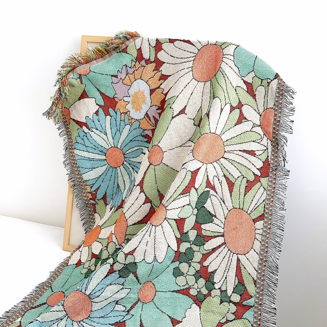 【京かわ会社】多彩棉麻流苏沙发毯80*180cm花花丫