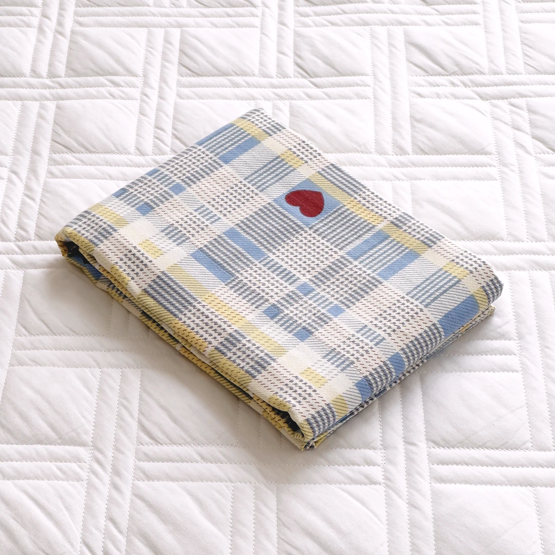 【京かわ会社】四季通用加厚缎卡枕套50*78cm蓝格爱心