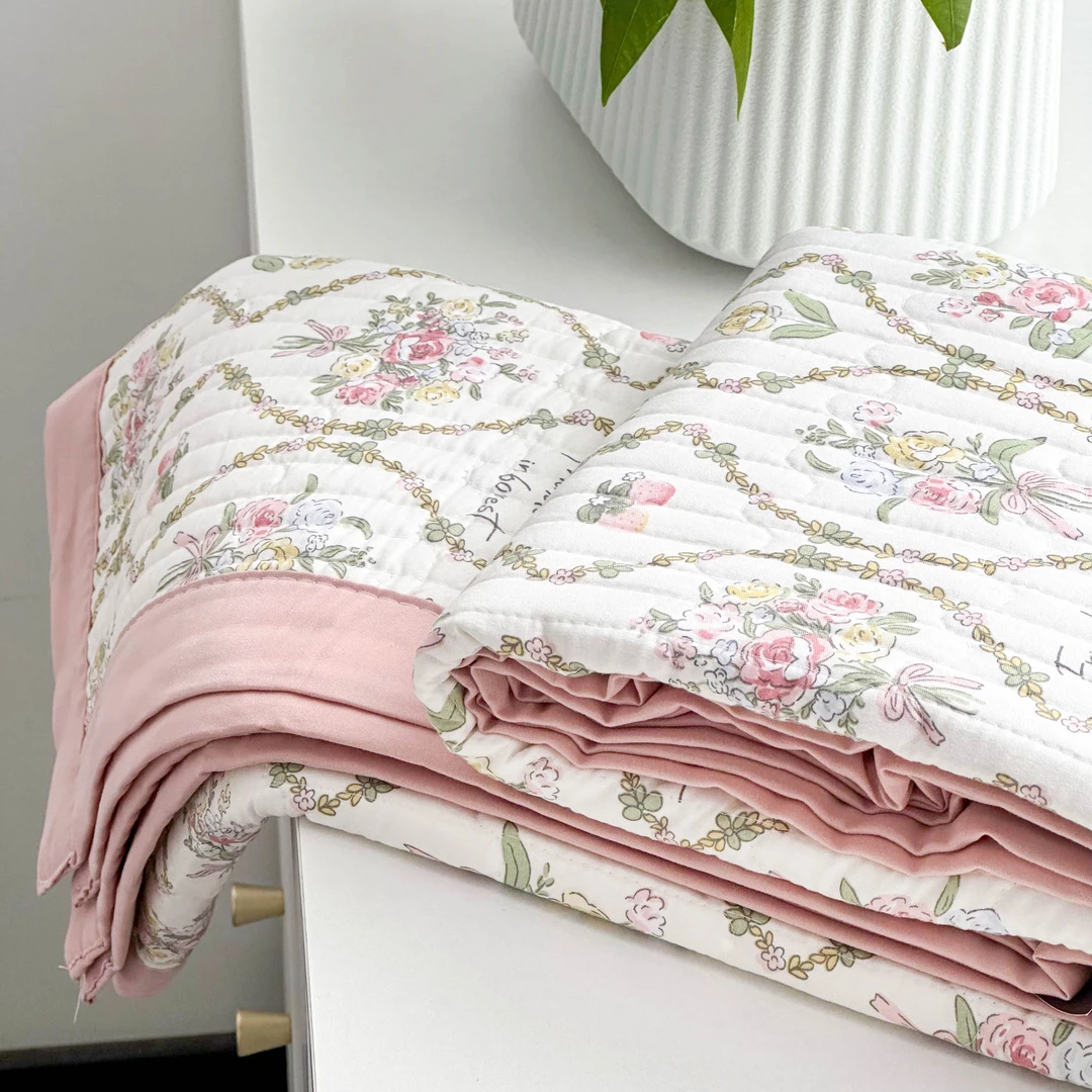 【京かわ会社】四季通用水洗棉床盖90*220cm莫奈花园红