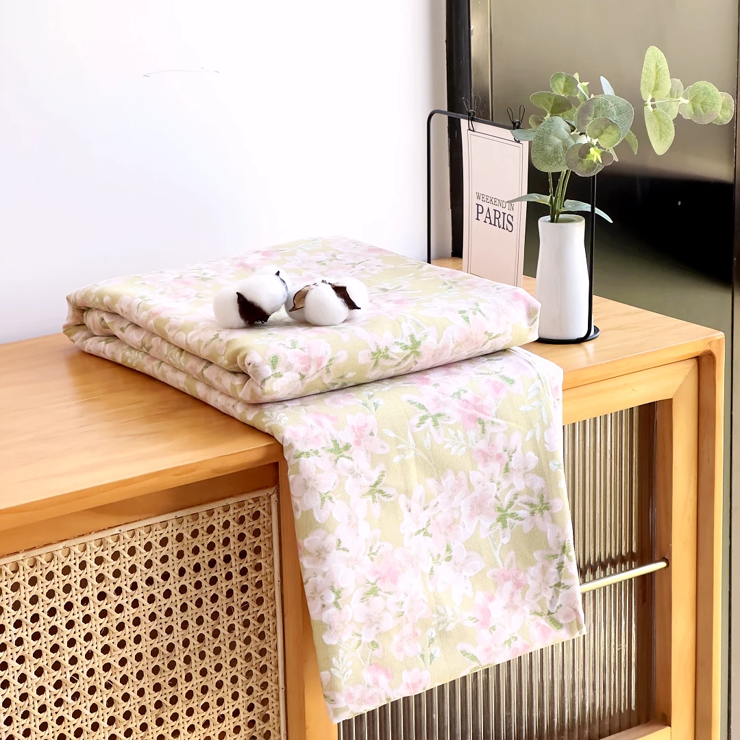 【京かわ会社】磨毛双层纱床单200*230cm粉花-荷塘月色