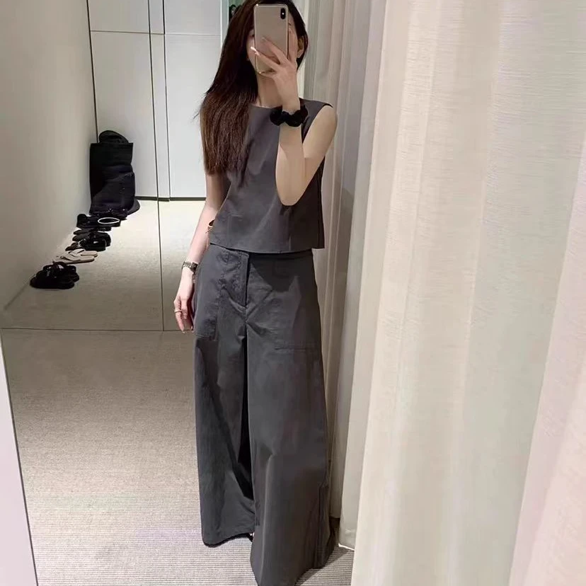 众和梦小众设计款新款两件套短款上衣高腰阔腿裤时尚显瘦气质套装