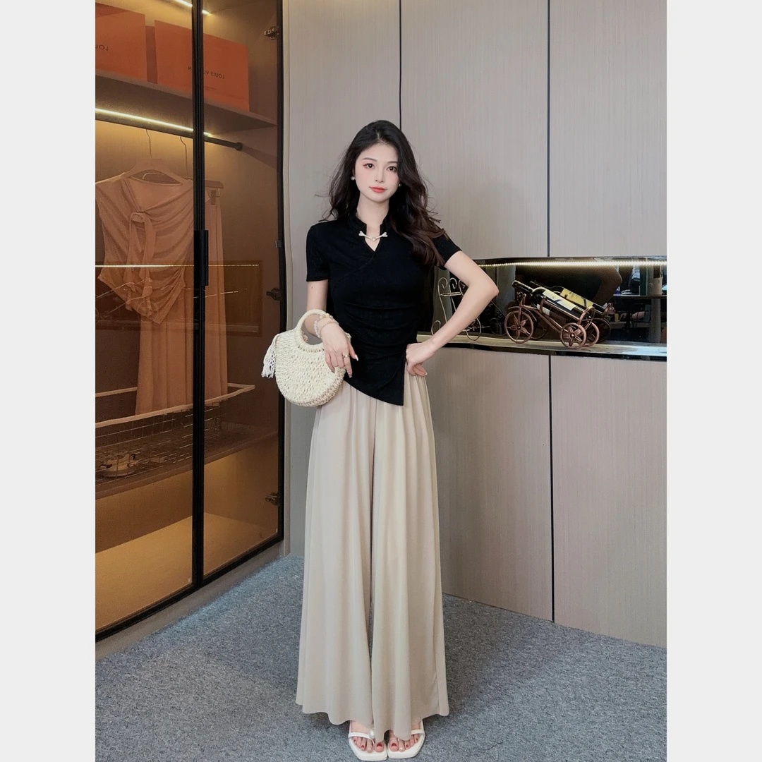 2024新款显瘦夏季不规则短袖复古气质时尚套装KK4391