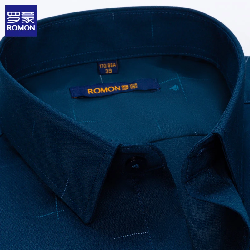罗蒙高端男士抗皱长袖衬衫春秋新款休闲蓝色轻奢中年爸爸微弹衬衣