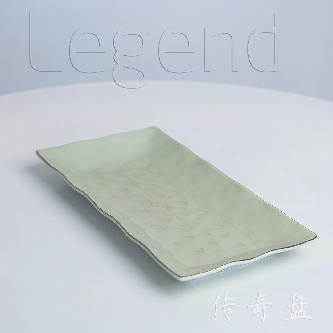 传奇12英寸轻奢奶油风釉下彩摆盘托盘素色寿司日本家用长方形鱼盘