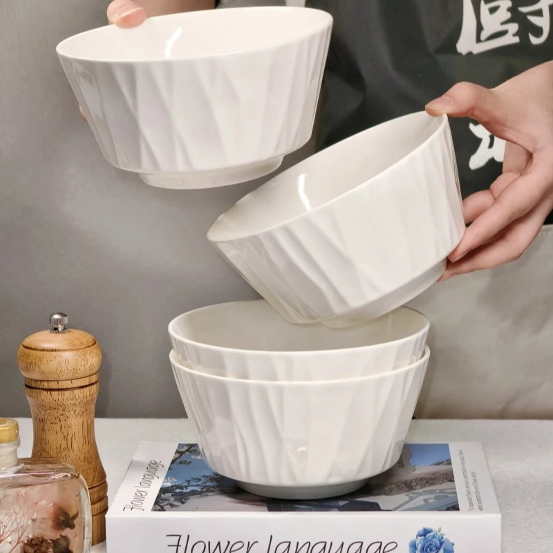 【4只装】6英寸白莹玉琉璃面碗北欧简约风釉下彩安全健康瓷