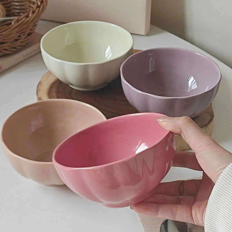 ins风陶瓷碗家用饭碗沙拉碗简约学生宿舍高温釉下彩创意高颜值