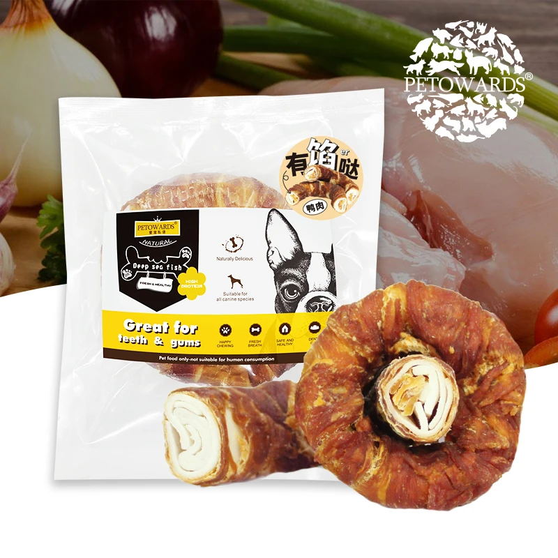 PETOWARDS宠物零食鸭肉甜甜圈(有馅)中大型狗狗训练磨牙狗零食