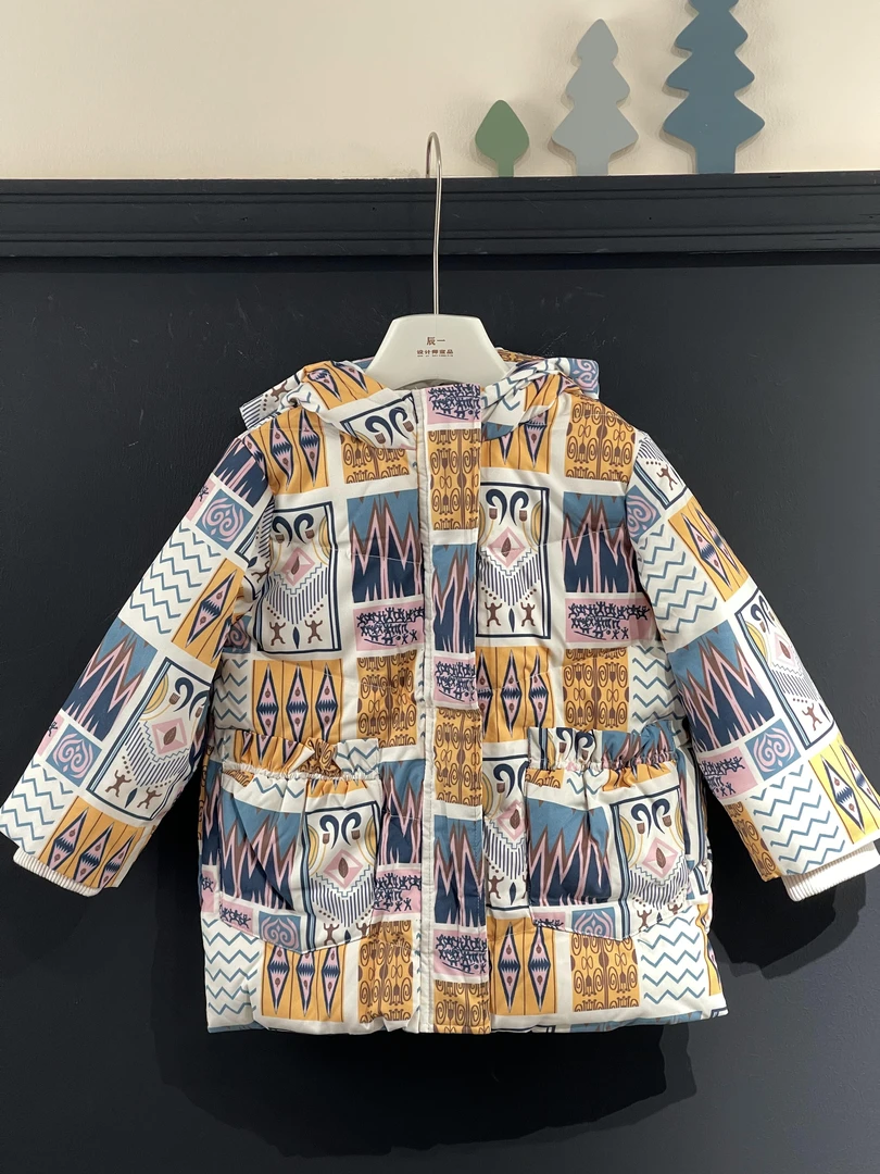 冬季气质连帽厚款满印羽绒服加厚绒羽绒服敦煌古风