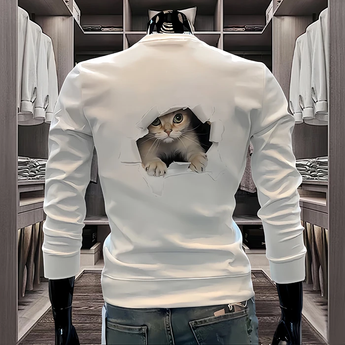 【高品质男装】秋冬男士圆领纯棉卫衣小众设计图美式潮牌套头上衣潮