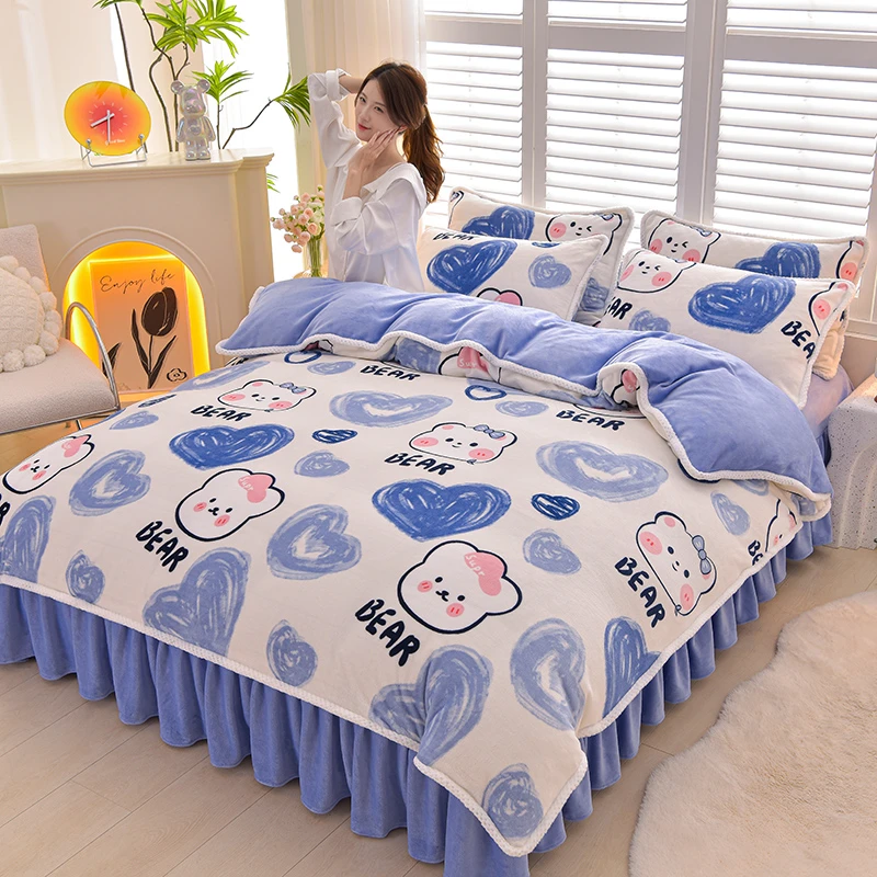 卓诗曼【宠粉浮力】爆款加厚保暖牛奶绒四件套 加绒公主风印花