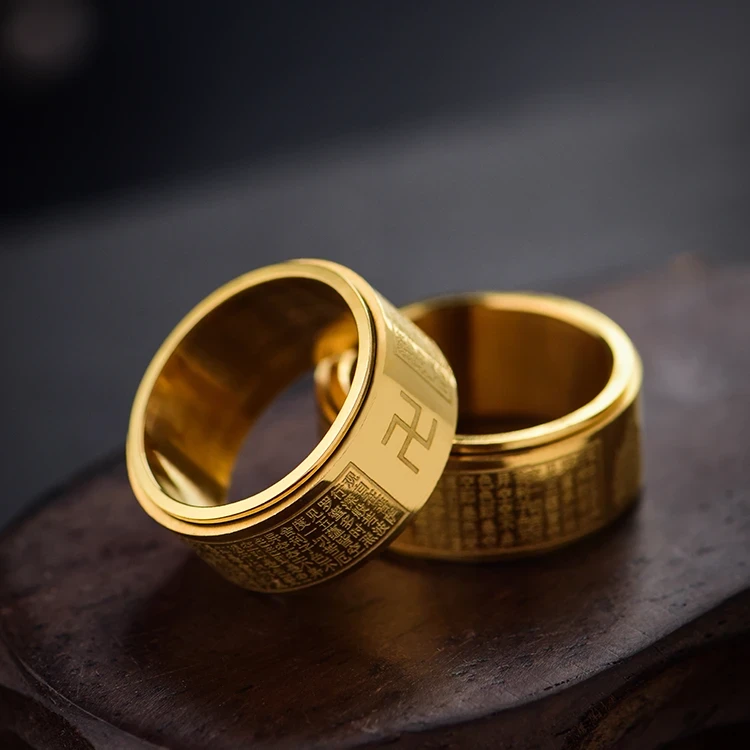 钛钢戒指 十二生肖八大守护转动指环本命佛复古时尚男女经典手工