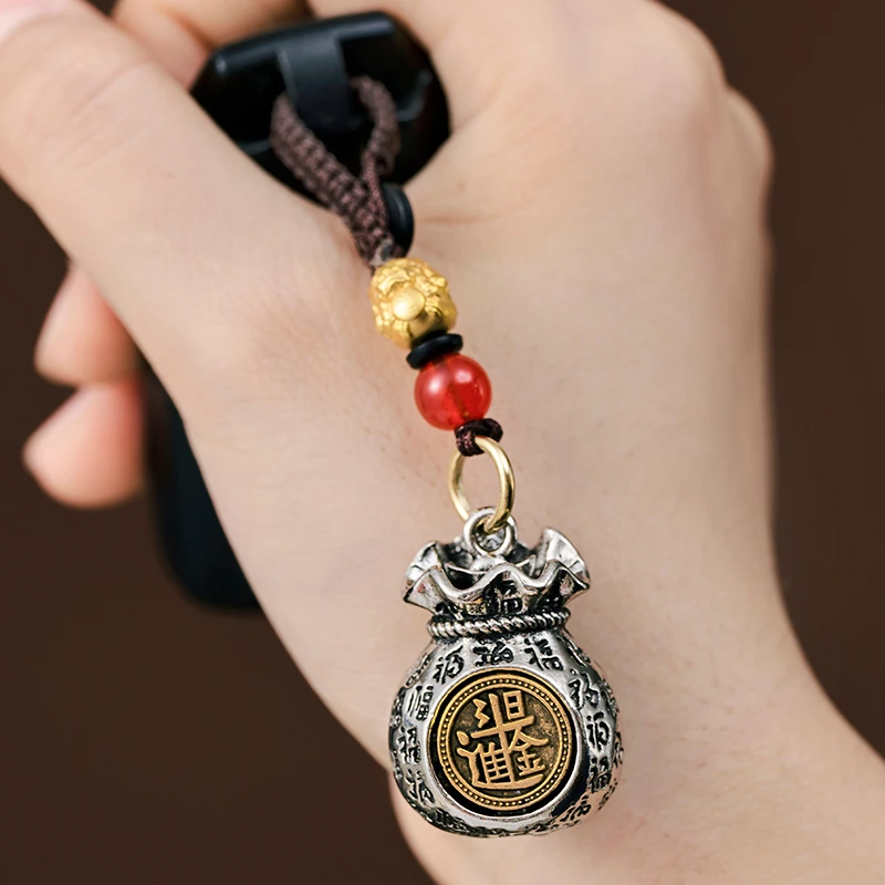 十二生肖钱袋子钥匙扣可旋转日进斗金复古国风挂件创意汽车钥匙链