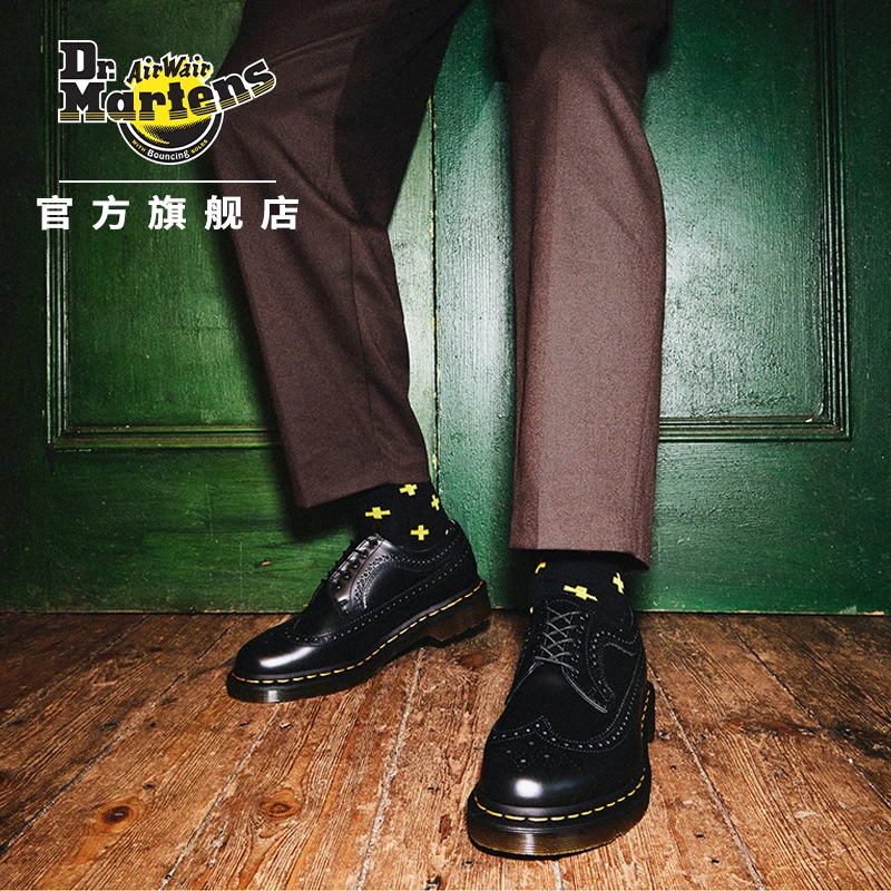 Dr.Martens 3989 YS英伦爆款德比鞋光面皮黑色布洛克单鞋22210001