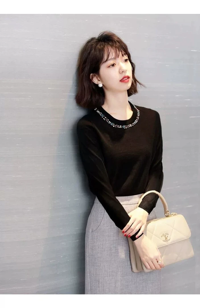 熙雯家手工钉珠长袖针织衫