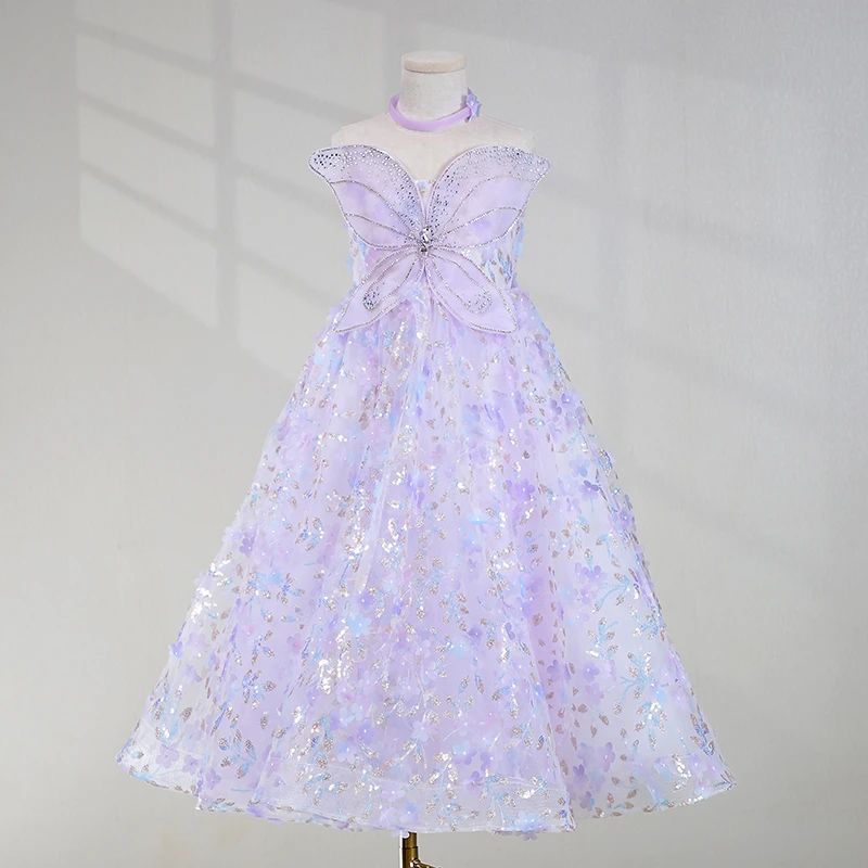 朵拉说儿童礼服公主裙女童生日花童婚纱紫色主持人走秀钢琴演出服