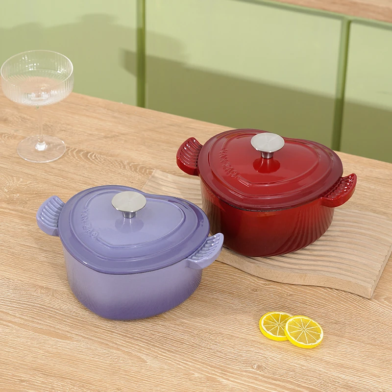 YANZAO/焱造珐琅锅18cm爱心铸铁锅迷你小炖盅宝宝辅食锅不限火源