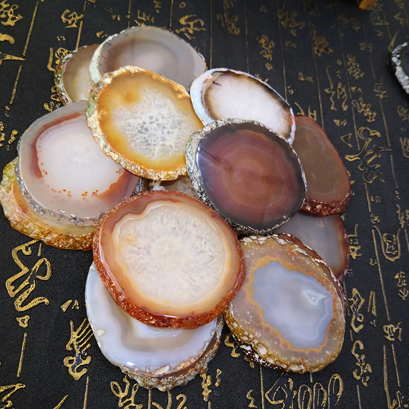 原石切片 办公摆件 家居饰品 杯托杯垫 壶承手工Diy 石头摆件创意