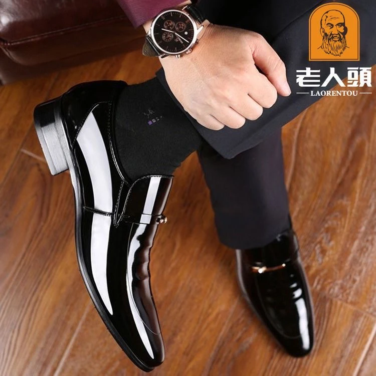 老人头正品皮鞋男真皮秋季韩版男士商务正装皮鞋加绒保暖新郎婚鞋