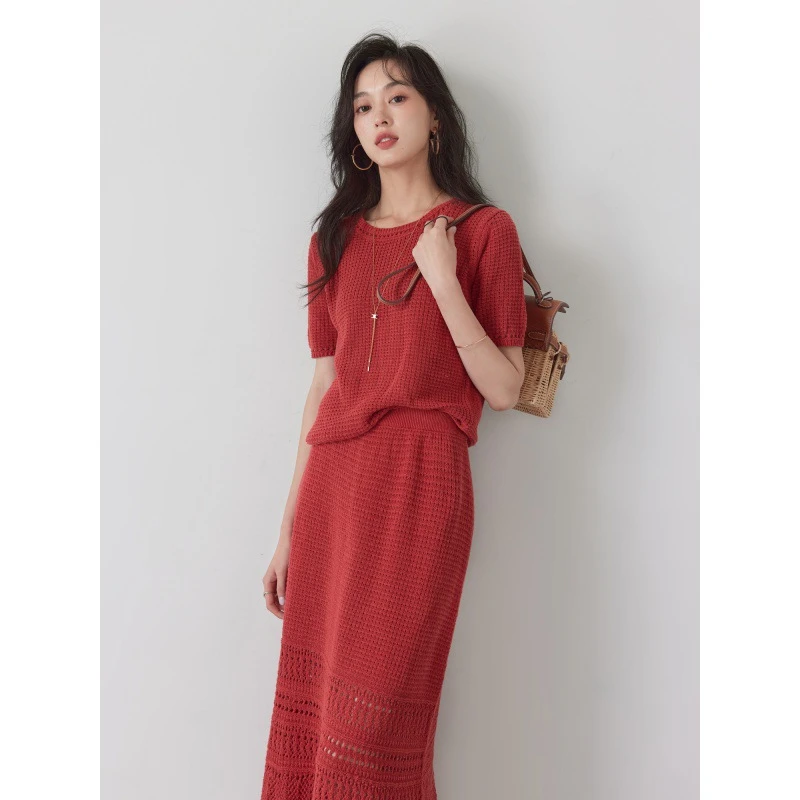 小香风气质高级感镂空针织套装裙夏季新款名媛冰丝半身裙两件套女