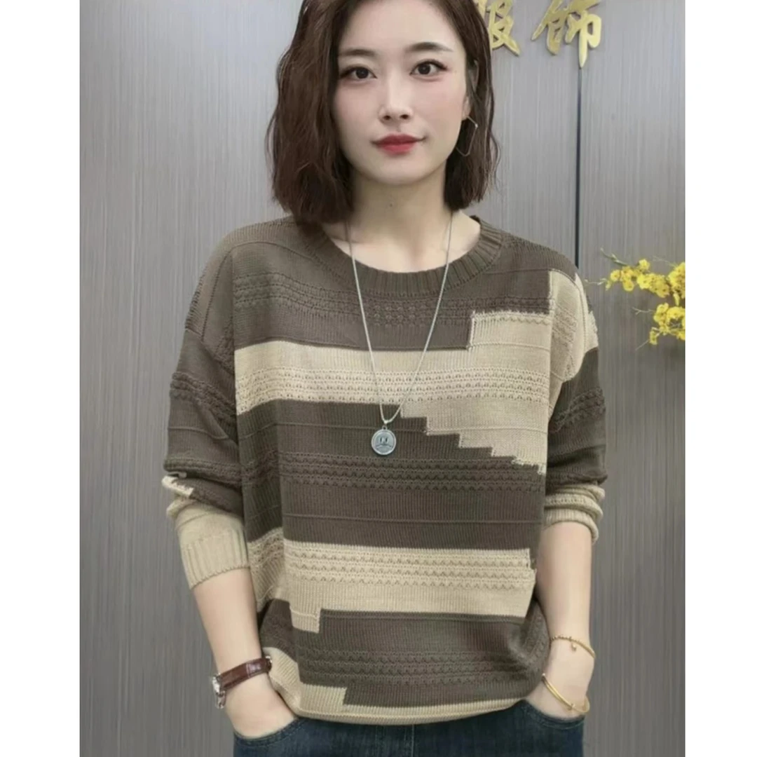 秋季时尚圆领秋冬长袖针织套头宽松显瘦气质2024年新款女装毛衣