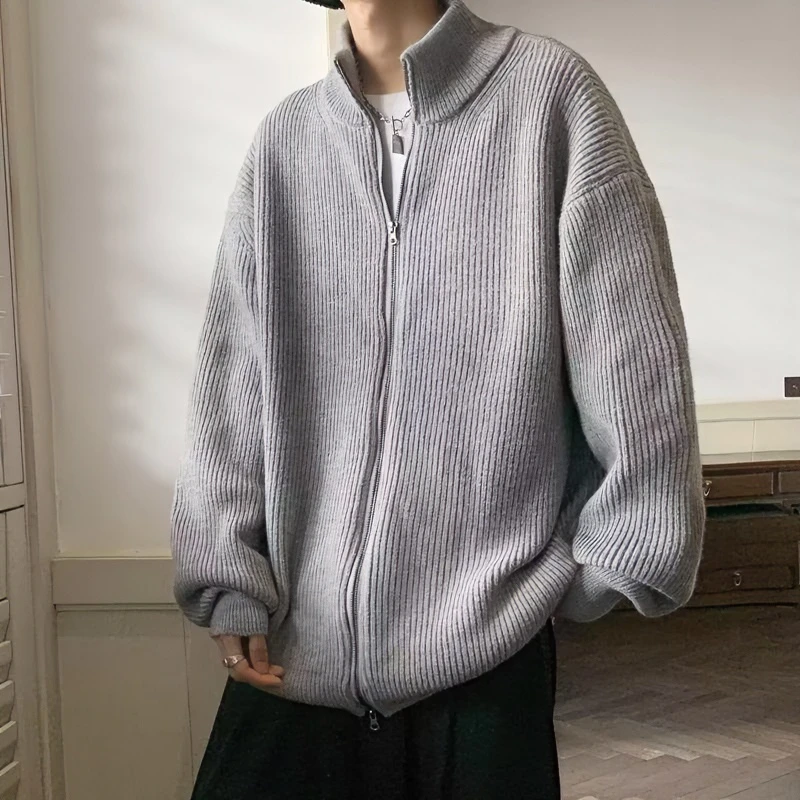 NT立领针织开衫外套男秋冬季潮牌oversize慵懒高级感美式复古毛衣