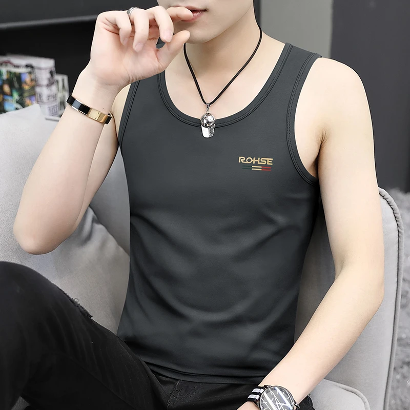 丝光莫代尔 棉男士冰丝背心运动健身修身速干男款内穿打底汗衫t恤