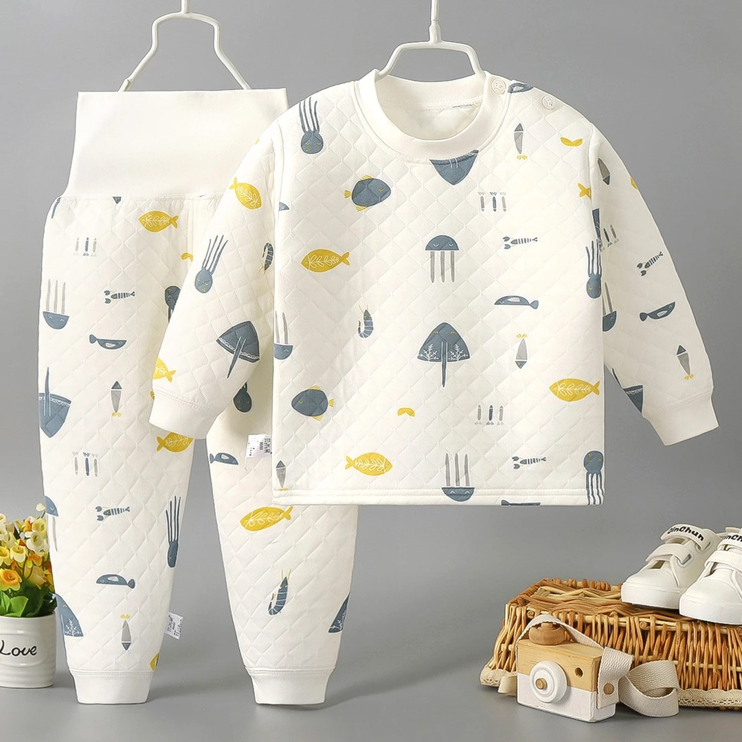 宝宝保暖衣套装三层夹棉儿童秋衣秋裤婴儿衣服秋冬加厚男女童