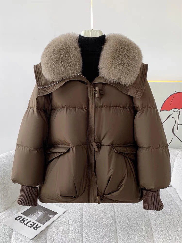 美拉德咖色【狐狸毛皮草+90鹅绒内胆】新款时尚鹅绒服女装保暖外套