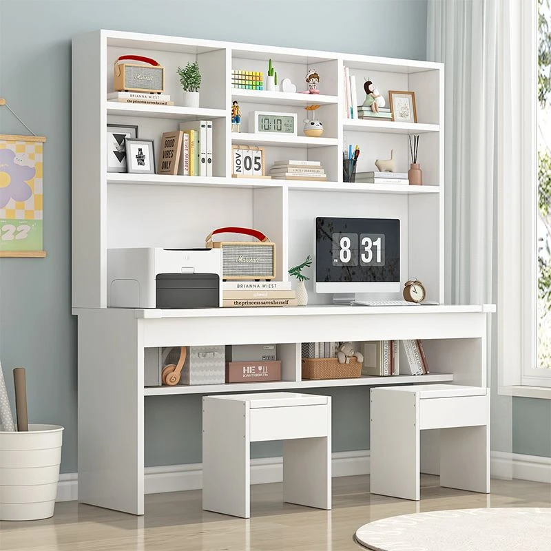 新疆包邮书桌书架组合家用双人电脑桌台式书柜简约办公学生卧室桌