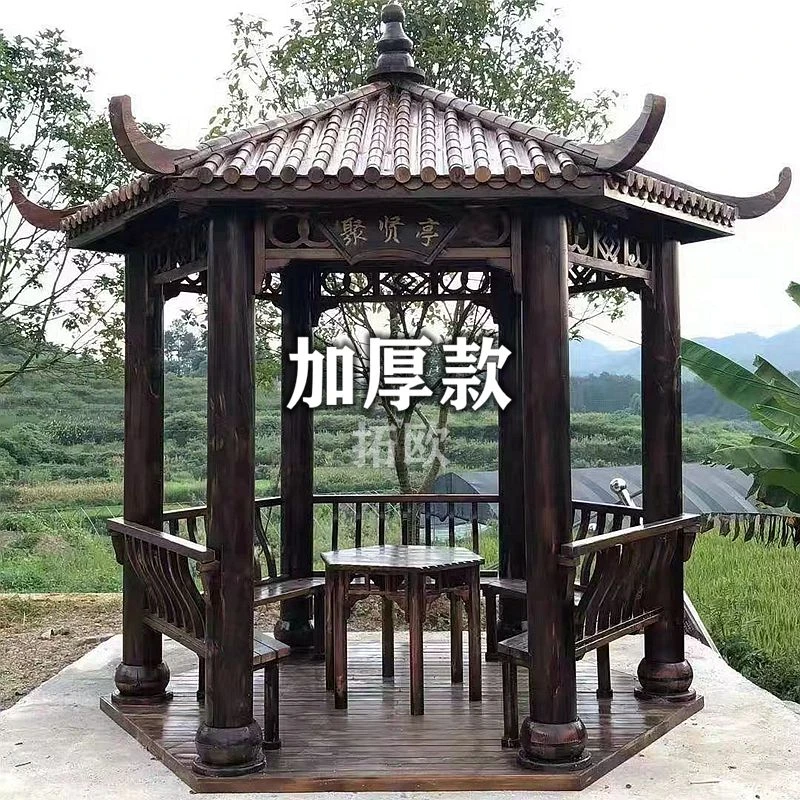 京榜防腐木六角凉亭户外庭院实木仿古建长廊中式别墅四角景观亭子