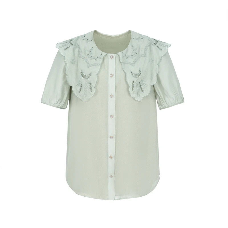 设计师女装2024夏季新款衬衫显白披肩领减龄时尚衬衫32216