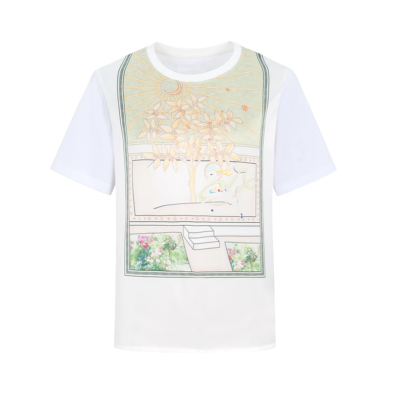 设计师女装2024夏季新款T恤百搭休闲印花圆领宽松T恤32325