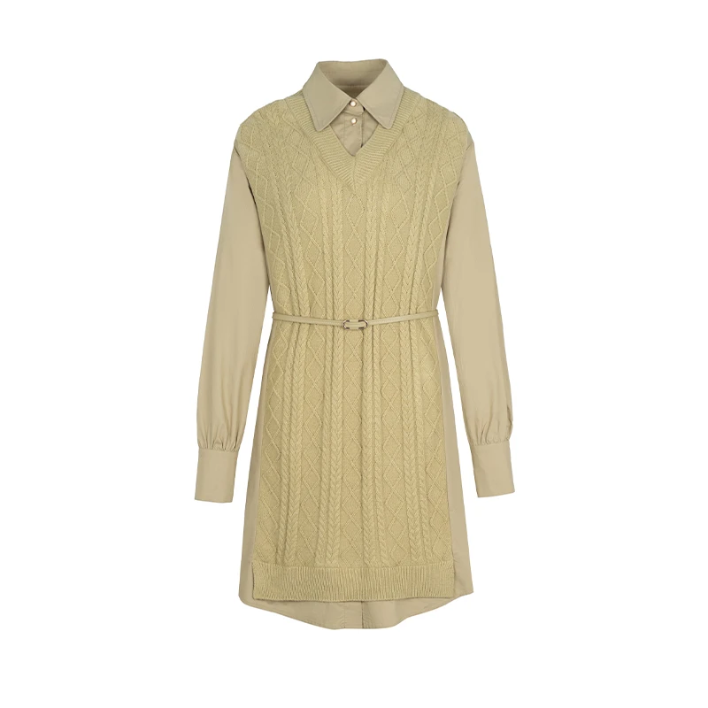 设计师女装2024冬季新款连衣裙气质显瘦假两件拼接连衣裙34531