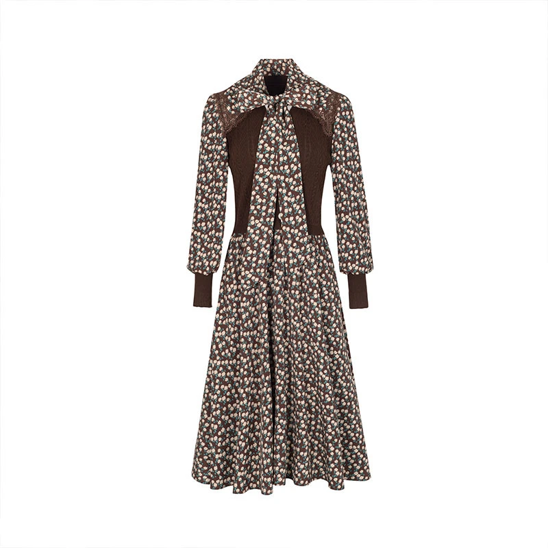设计师女装2024秋季新款连衣裙轻奢碎花气质返潮复古连衣裙23510