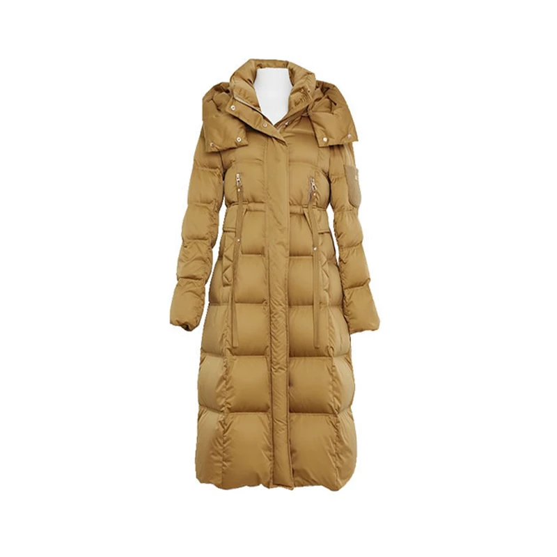 设计师女装2024冬季新款鹅绒服长款修身保暖连帽收腰羽绒服34822