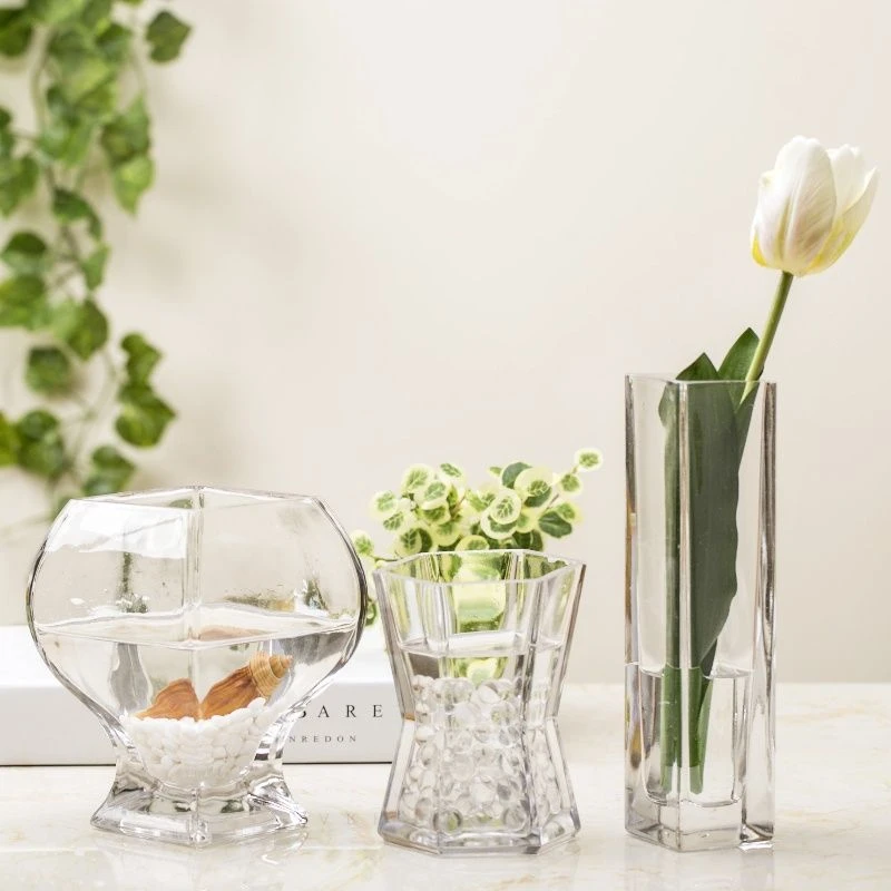 方口小款透明玻璃花瓶 客厅卧室书房插花玻璃花器摆件