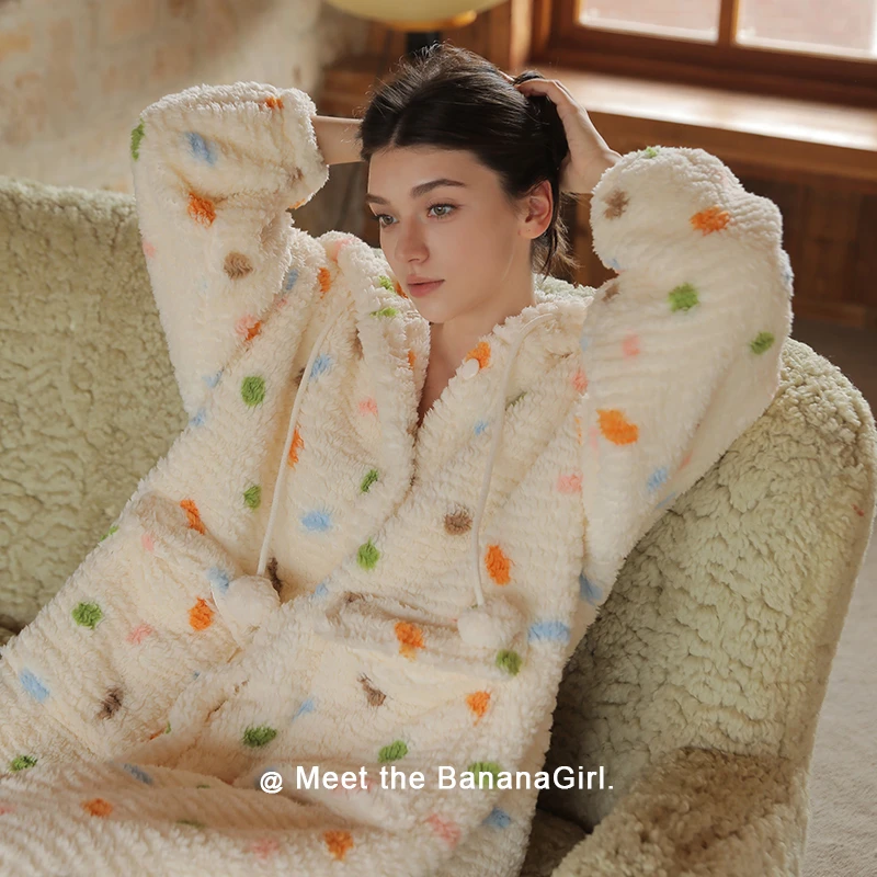 Bananagirl【冬日恋人】睡衣女秋冬连帽睡袍循环蓄温速暖家居服外穿