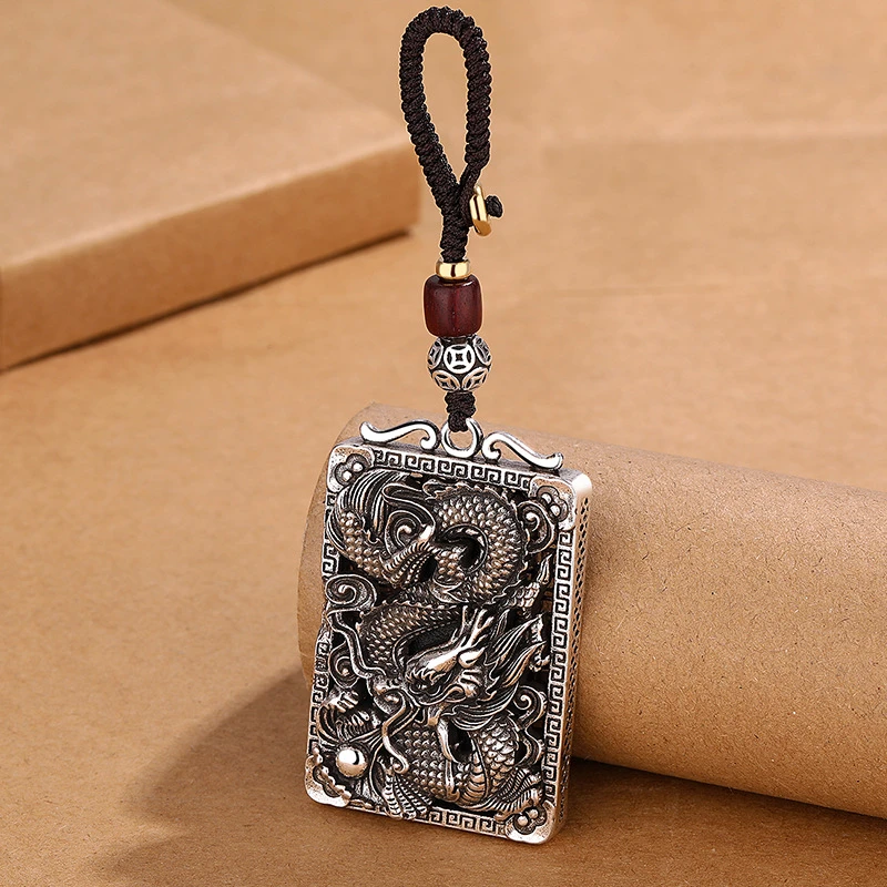 铜银十二生肖龙行天下复古风霸气龙牌钥匙扣做旧工艺汽车钥匙挂件