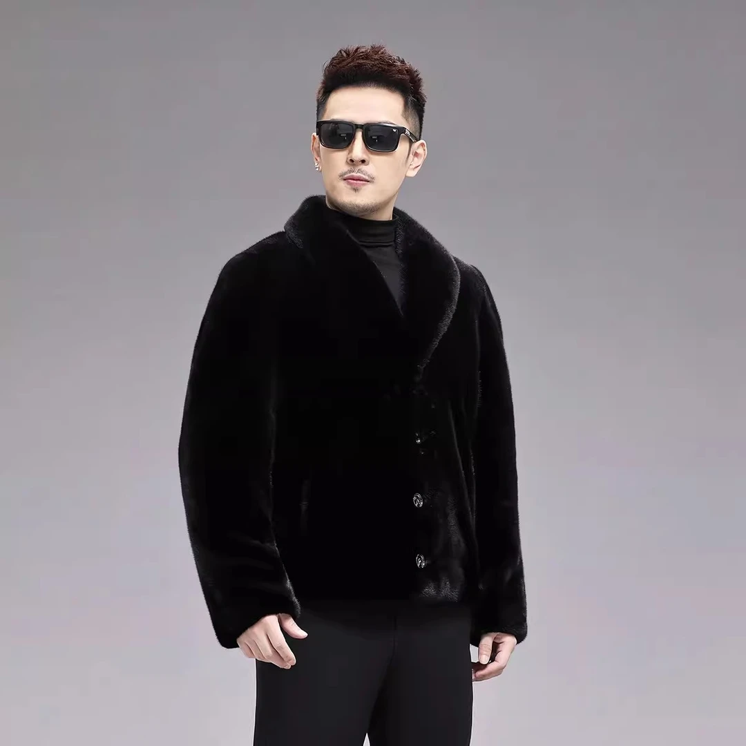 2025新款美国进口宝嘉美貂皮外套男装青果领整貂貂皮大衣男短款