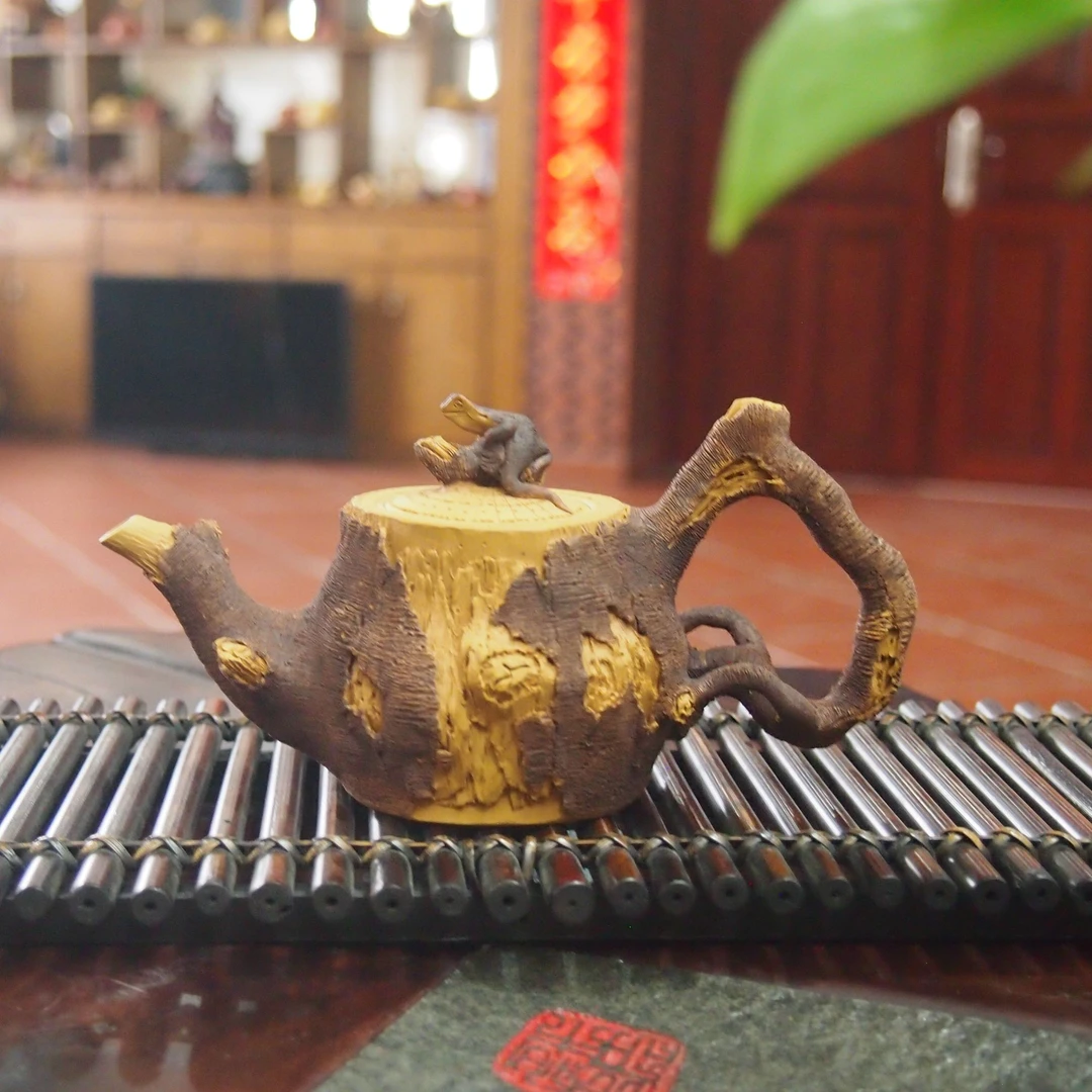 宜兴名家原矿老料紫砂纯手工段泥仿木段壶正宗紫砂泡茶壶