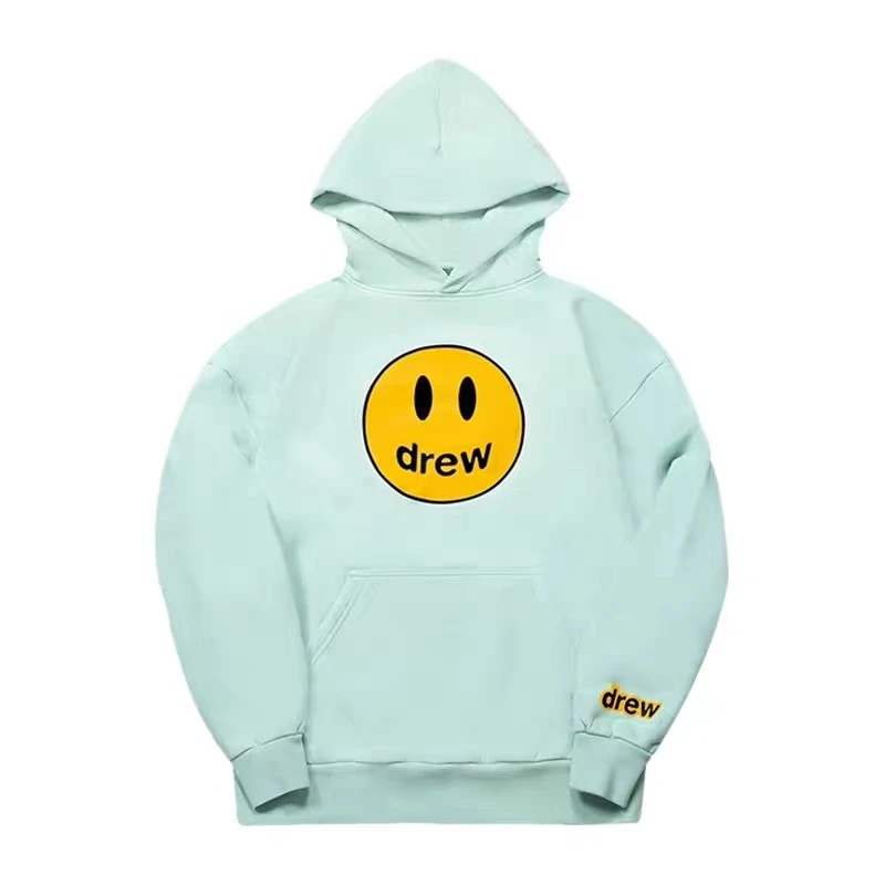 drew house drew笑脸印花休闲宽松连帽卫衣 薄荷绿 男女同款