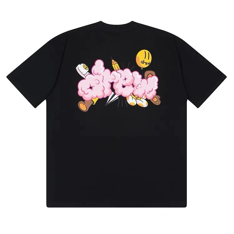 drew house joy 笑脸气球涂鸦圆领短袖T恤 黑色 男女同款情侣款