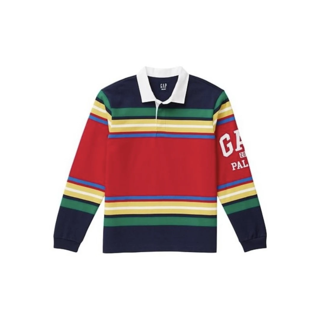 PALACE联名款SS24 拼色条纹翻领长袖衬衫男女同款 红蓝线条