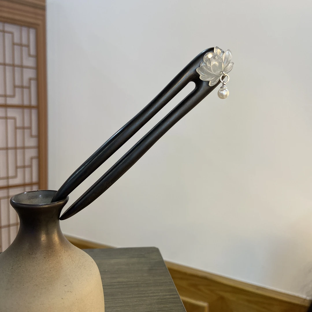 13厘米黑檀木小双簪【雅静】国风简约日常中式盘发簪0997