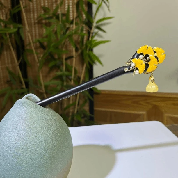 双面发簪黑檀木簪子【杏运】精致高级感步摇气质盘发钗短款长款