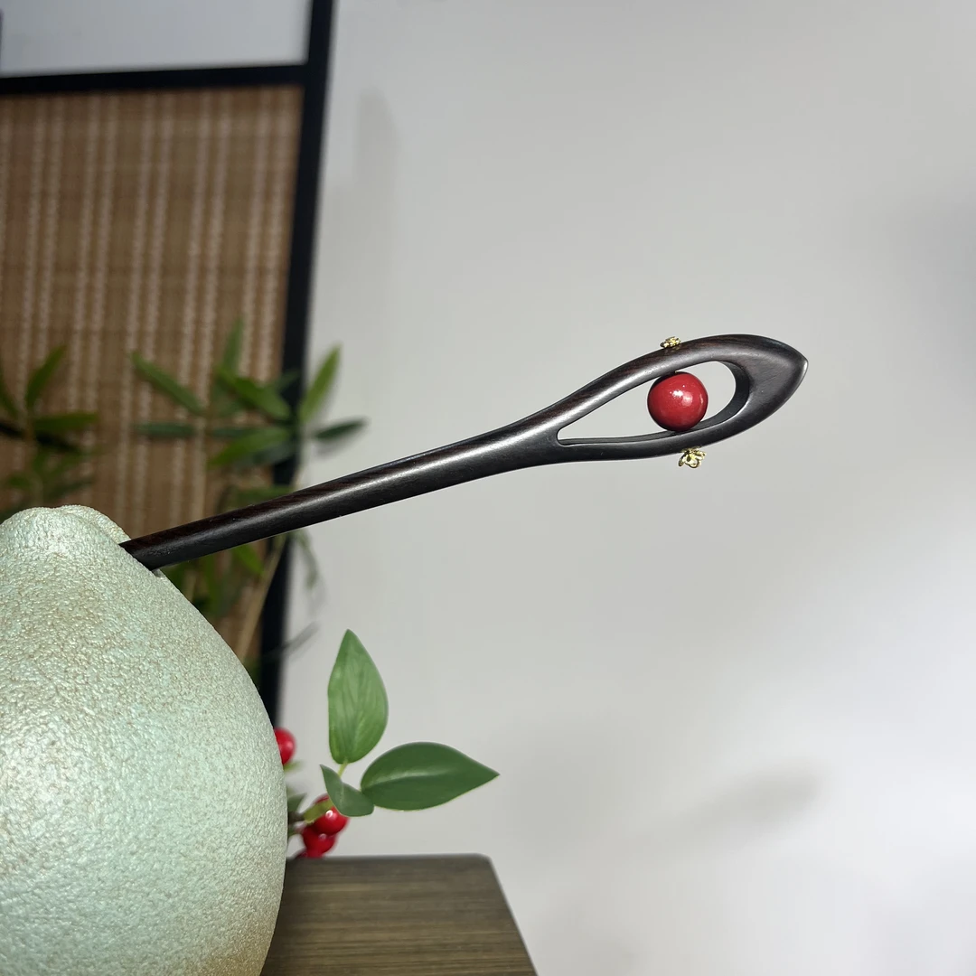 天然黑檀木发簪18cm【瑾初】高级感日常中式简约清新盘发4390簪