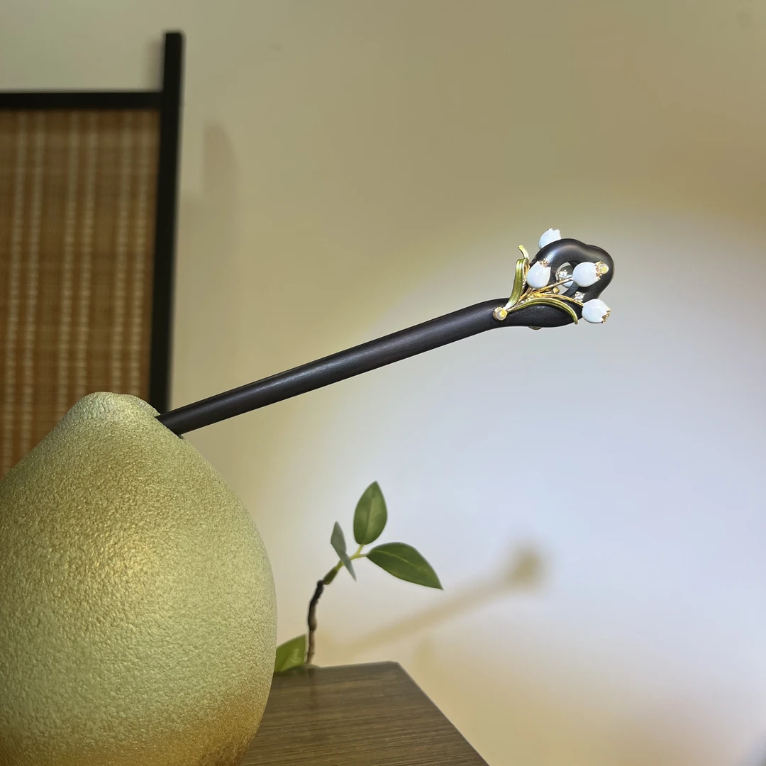 （双面）天然黑檀木发簪18cm【郁金香】高级感日常中式简约盘发簪9008