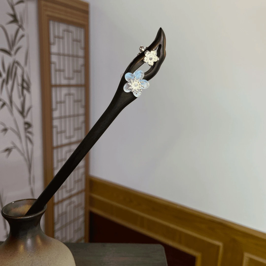 （双面）天然黑檀木发簪18cm【语柔】新中式简约 日常百搭盘发簪