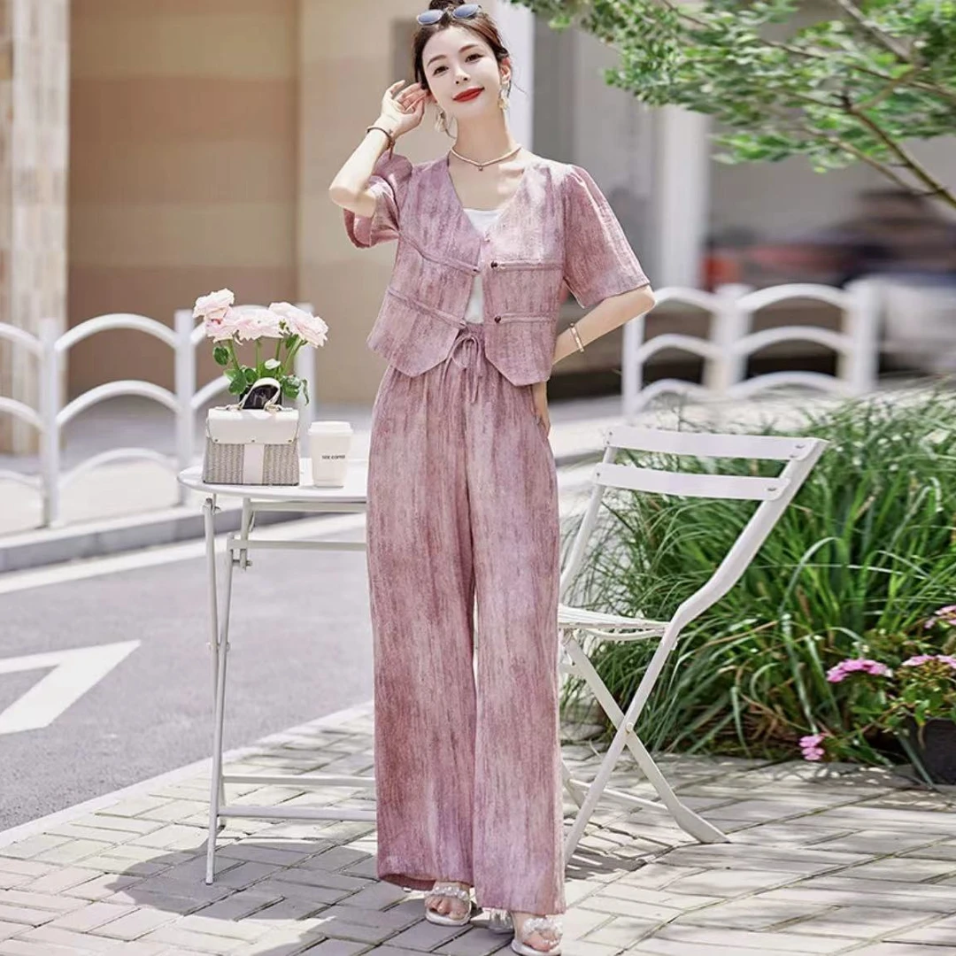 夏季清凉时尚新中式高腰套装高级感气质减龄轻熟两件套女神范显瘦